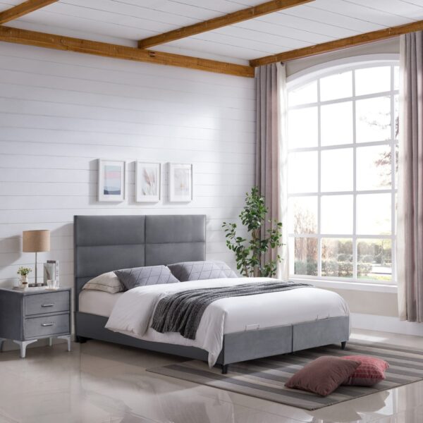 ΚΡΕΒΑΤΙ MILO ΜΕ ΑΠΟΘ.ΧΩΡΟ HM738.10 ΓΚΡΙ ΒΕΛΟΥΔΟ-- ΓΙΑ ΣΤΡΩΜΑ 140x200εκ - Image 2