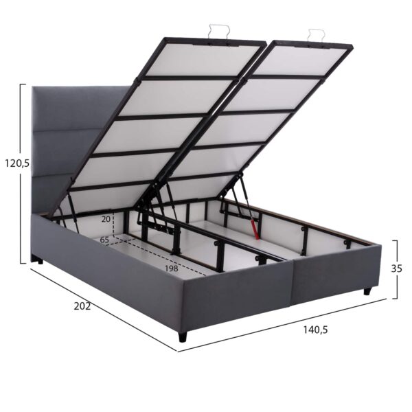 ΚΡΕΒΑΤΙ MILO ΜΕ ΑΠΟΘ.ΧΩΡΟ HM738.10 ΓΚΡΙ ΒΕΛΟΥΔΟ-- ΓΙΑ ΣΤΡΩΜΑ 140x200εκ - Image 3