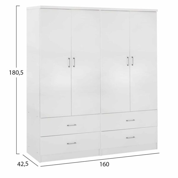 ΝΤΟΥΛΑΠΑ 4ΦΥΛΛΗ REINA ME 4 ΣΥΡΤΑΡΙΑ HM21258 ΜΕΛΑΜΙΝΗ ΣΕ ΛΕΥΚΟ 160x42,5x180,5Υεκ - Image 2