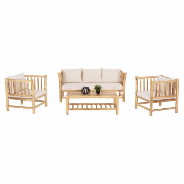 ΣΕΤ ΣΑΛΟΝΙ 4ΤΜΧ EDDARD HM9340.25 ΑΠΟ ΜΑΣΙΦ ΞΥΛΟ TEAK  ΦΥΣΙΚΟ - ΛΕΥΚΟ - Image 5