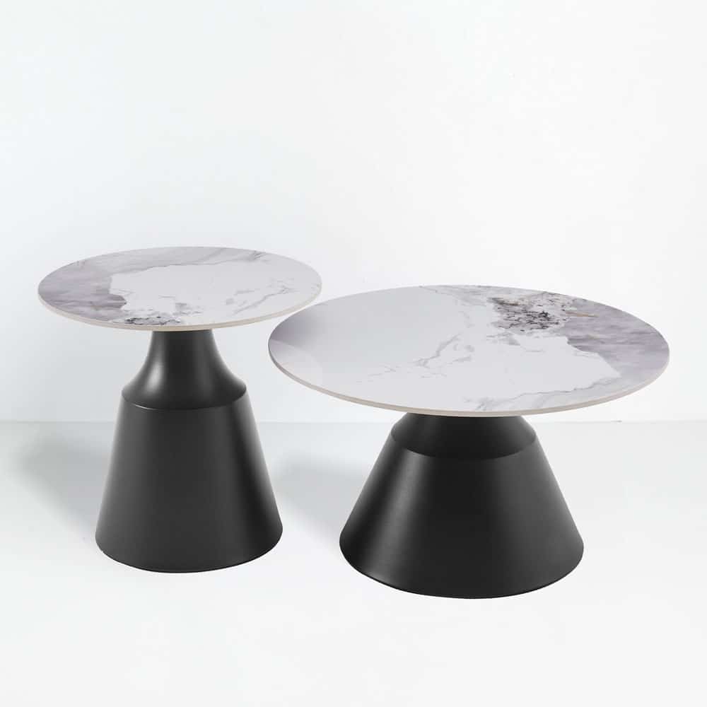 04-1295-zq8u1-first-_1 ATRIUM COFFEE TABLE SET 2ΤΕΜ ΛΕΥΚΟ ΜΕ ΟΨΗ ΜΑΡΜΑΡΟΥ ΜΑΥΡΟ 70x70x38cm 04-1295 - Image 1