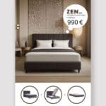 ZEN ΚΡΕΒΑΤΙ ΜΕ ΑΠΟΘΗΚ. ΧΩΡΟ ΚΑΙ ΣΤΡΩΜΑ ΓΚΡΙ ΣΚΟΥΡΟ 212x174x126.5cm 40-0059