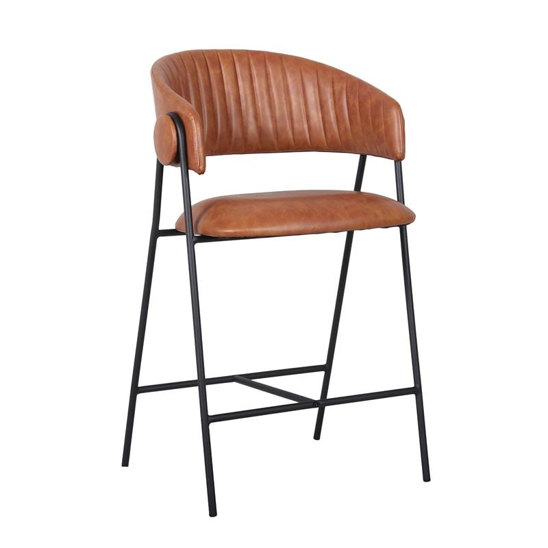 alfred-skambo-bar-metallo-vafi-mavro-pu-camel-enlarge ALFRED Σκαμπό BAR Μέταλλο Βαφή Μαύρο, PU Camel 58x53x66/96cm - Image 1