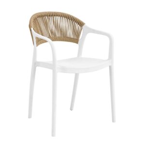 DONNA Πολυθρόνα-Pro Στοιβαζόμενη, PP-UV Άσπρο, Rope Wicker Φυσικό 57x55x79cm