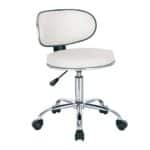 GLORY Σκαμπό με Πλάτη, Χρώμιο PU Άσπρο, Τροχήλατο, Ρύθμιση Ύψους, Περιστρεφόμενο 51x51x67/78cm - Image 2