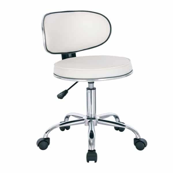 GLORY Σκαμπό με Πλάτη, Χρώμιο PU Άσπρο, Τροχήλατο, Ρύθμιση Ύψους, Περιστρεφόμενο 51x51x67/78cm - Image 2