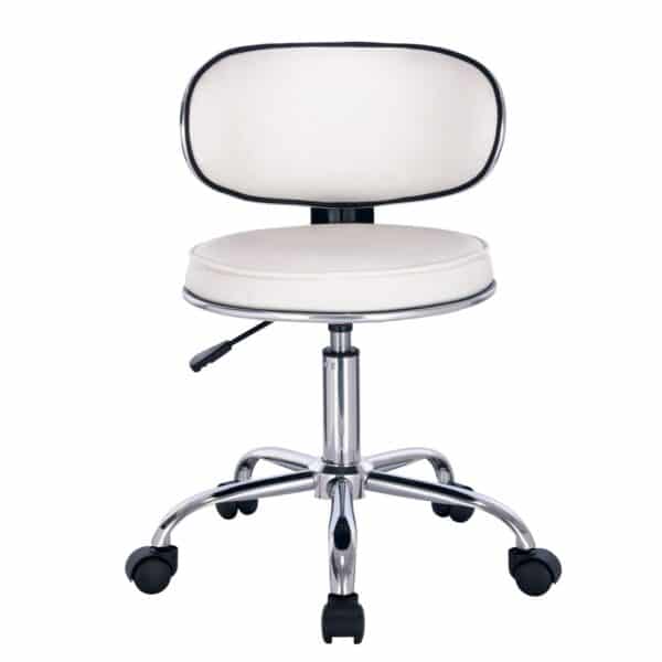 GLORY Σκαμπό με Πλάτη, Χρώμιο PU Άσπρο, Τροχήλατο, Ρύθμιση Ύψους, Περιστρεφόμενο 51x51x67/78cm - Image 3