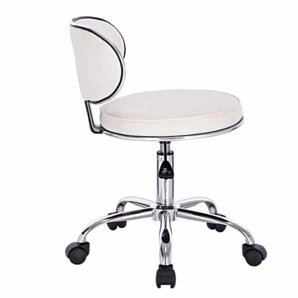 GLORY Σκαμπό με Πλάτη, Χρώμιο PU Άσπρο, Τροχήλατο, Ρύθμιση Ύψους, Περιστρεφόμενο 51x51x67/78cm - Image 4