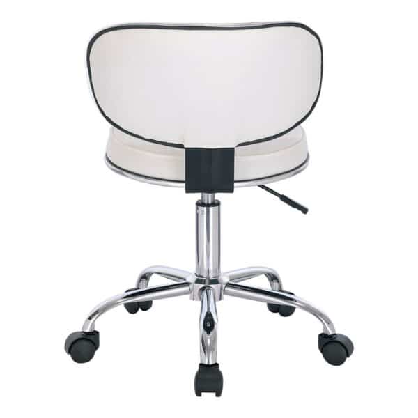 GLORY Σκαμπό με Πλάτη, Χρώμιο PU Άσπρο, Τροχήλατο, Ρύθμιση Ύψους, Περιστρεφόμενο 51x51x67/78cm - Image 5