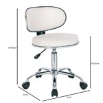 GLORY Σκαμπό με Πλάτη, Χρώμιο PU Άσπρο, Τροχήλατο, Ρύθμιση Ύψους, Περιστρεφόμενο 51x51x67/78cm - Image 6