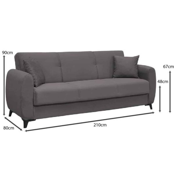 DARIO Καναπές – Κρεβάτι με Αποθηκευτικό Χώρο, 3Θέσιος Ύφασμα Γκρι Sofa:210x80x90 Bed:180x100cm - Image 5