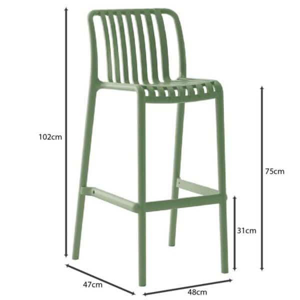 MODA Σκαμπό Bar Στοιβαζόμενο PP - UV Protection, Απόχρωση Πράσινο 48x47x75/102cm - Image 3