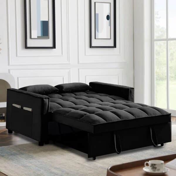 TEMPO Καναπές - Κρεβάτι, Με ανάκλιση πλάτης, Ύφασμα Velure Μαύρο 140x95x80 - Κρεβάτι:120x178 cm - Image 3