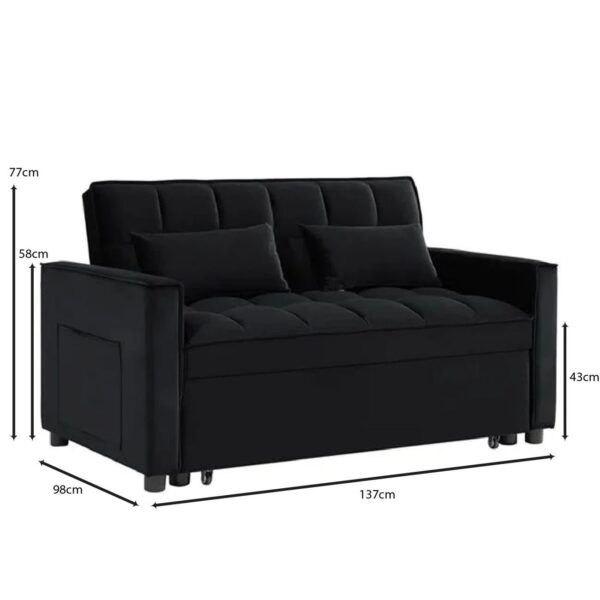 TEMPO Καναπές - Κρεβάτι, Με ανάκλιση πλάτης, Ύφασμα Velure Μαύρο 140x95x80 - Κρεβάτι:120x178 cm - Image 8