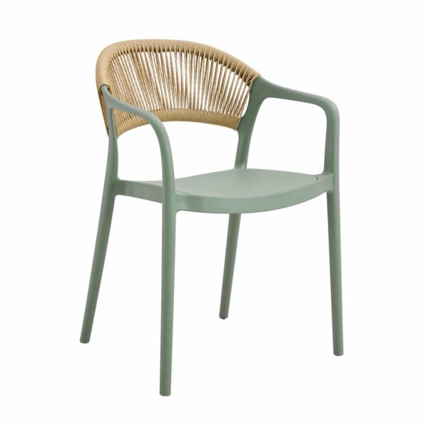 DONNA Πολυθρόνα-Pro Στοιβαζόμενη, PP-UV Πράσινο, Rope Wicker Φυσικό 57x55x79cm - Image 2