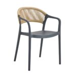 DONNA Πολυθρόνα-Pro Στοιβαζόμενη, PP-UV Ανθρακί, Rope Wicker Φυσικό 57x55x79cm - Image 2