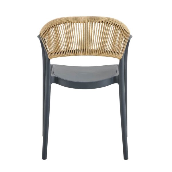 DONNA Πολυθρόνα-Pro Στοιβαζόμενη, PP-UV Ανθρακί, Rope Wicker Φυσικό 57x55x79cm - Image 3