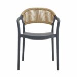 DONNA Πολυθρόνα-Pro Στοιβαζόμενη, PP-UV Ανθρακί, Rope Wicker Φυσικό 57x55x79cm - Image 4