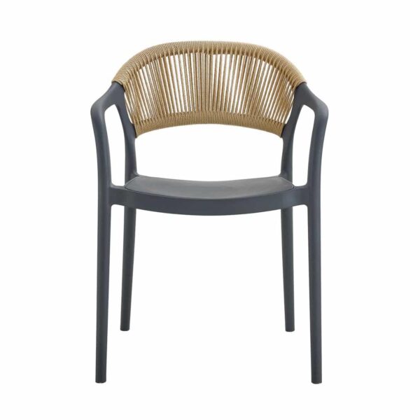 DONNA Πολυθρόνα-Pro Στοιβαζόμενη, PP-UV Ανθρακί, Rope Wicker Φυσικό 57x55x79cm - Image 4