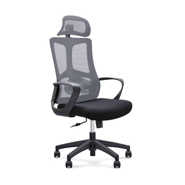 BF8600 Πολυθρόνα Γραφείου Διευθυντή, Mesh Γκρι, Ύφασμα Μαύρο 68x68x124/134cm - Image 2