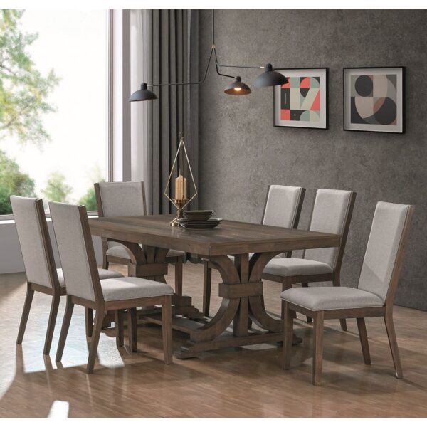KING Set Τραπεζαρία Ξύλινη Σαλονιού: Τραπέζι+6 Καρέκλες, Antique Grey Walnut, Ύφ.Γκρι Table200x100x75-Chair65x51x100 - Image 2