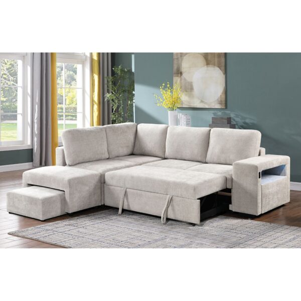 FLEXY Καναπές Δεξιά Γωνία - Κρεβάτι, με Χώρους Αποθήκευσης φωτιζόμενο, Ύφασμα Μπεζ 250x202x87cm H.91cm - Image 2