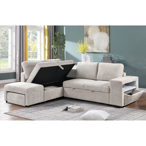 FLEXY Καναπές Δεξιά Γωνία - Κρεβάτι, με Χώρους Αποθήκευσης φωτιζόμενο, Ύφασμα Μπεζ 250x202x87cm H.91cm - Image 3