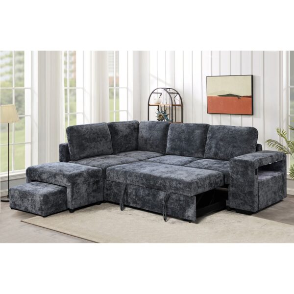 FLEXY Καναπές Δεξιά Γωνία - Κρεβάτι, με Χώρους Αποθήκευσης φωτιζόμενο, Ύφασμα Ανθρακί 250x202x87cm H.91cm - Image 3
