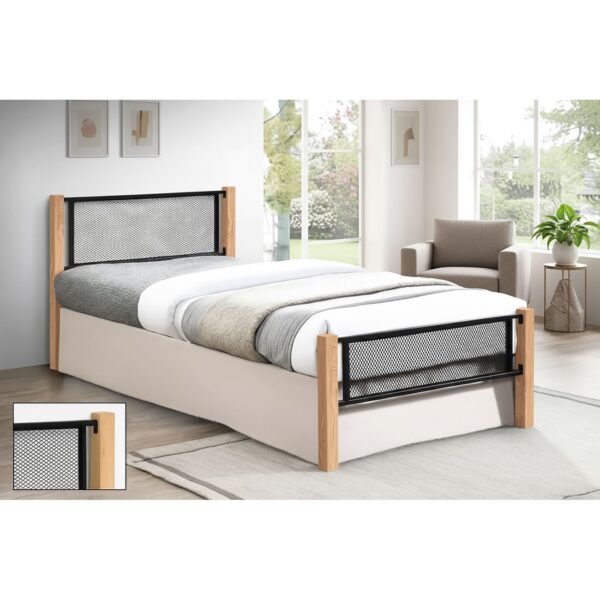 ΝΕΤ Κρεβάτι Μονό για Στρώμα 90x190cm, Μέταλλο Βαφή Μαύρο, Ξύλο Φυσικό 95x200x81cm(Στρώμα 90x190)cm - Image 2