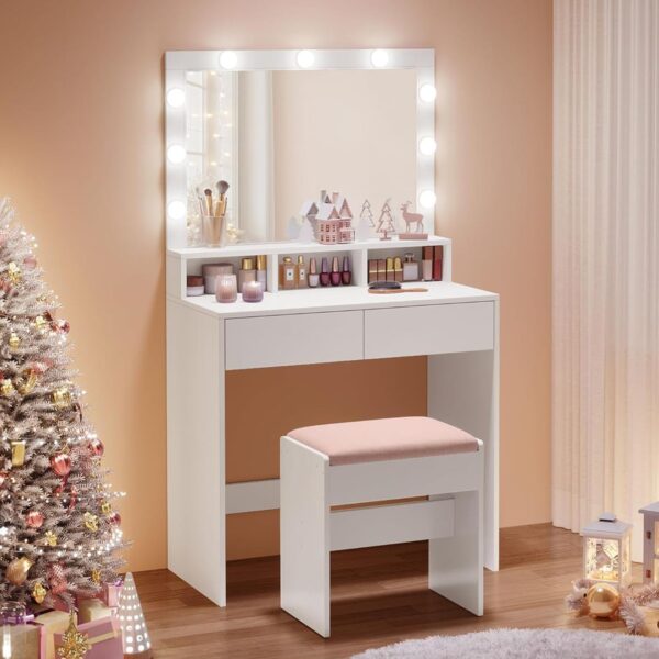 LUCY Set Τουαλέτα με Σκαμπό, Απόχρωση Άσπρο, Καθρέπτης LED & θύρα USB 80x40x75/140cm - Image 3