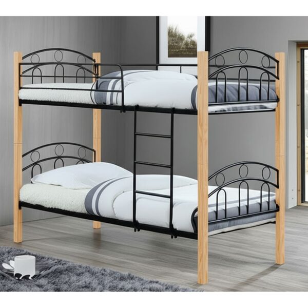 NORTON Κρεβάτι Κουκέτα Μέταλλο Βαφή Μαύρο, Ξύλο Φυσικό 97x201x160cm (Στρώμα 90x190cm) - Image 2