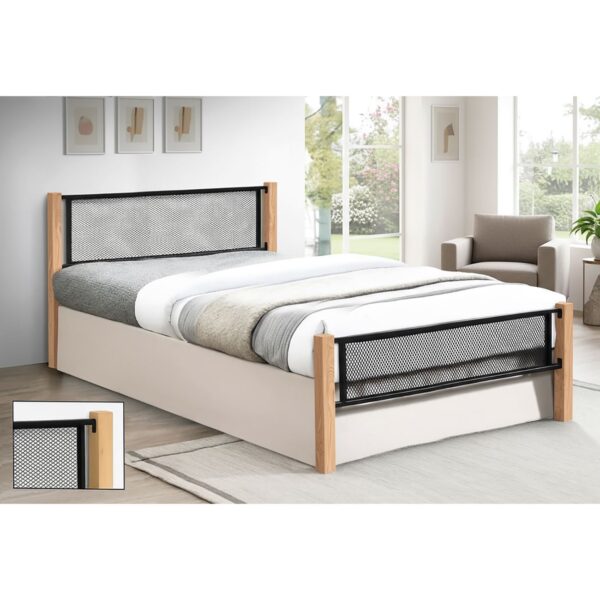 ΝΕΤ Κρεβάτι Διπλό για Στρώμα 150x200cm, Μέταλλο Βαφή Μαύρο, Ξύλο Φυσικό 155x210x81cm(Στρώμα 150x200)cm - Image 2