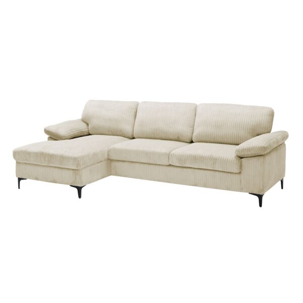 CYRIL Καναπές Δεξιά Γωνία, Ύφασμα Κοτλέ Μπεζ 267x132x84cm - Image 2