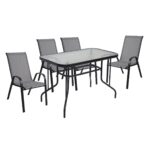 RIO Set Τραπεζαρία Κήπου Μέταλλο Βαφή Μαύρο, Textilene Γκρι: Τραπέζι + 4 Πολυθρόνες Table:110x60 Armch:55x74x91cm - Image 2