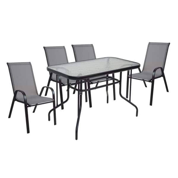 RIO Set Τραπεζαρία Κήπου Μέταλλο Βαφή Μαύρο, Textilene Γκρι: Τραπέζι + 4 Πολυθρόνες Table:110x60 Armch:55x74x91cm - Image 2