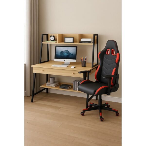 STUDENT-1 Set Γραφείο Η/Υ Sonoma - Μαύρο + Πολυθρόνα Gaming Μαύρο - Κόκκινο Desk:120x48x73 Chair:67x69x124 - Image 2