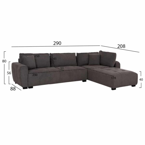 ΓΩΝΙΑΚΟΣ ΚΑΝΑΠΕΣ ΑΝΑΣΤΡΕΨΙΜΟΣ MEDEL HM3288.01 ΓΚΡΙ P.E. ΥΦΑΣΜΑ 290x208x80Υεκ - Image 2