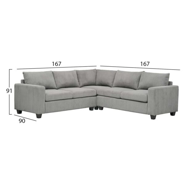 ΓΩΝΙΑΚΟΣ ΚΑΝΑΠΕΣ CALDER HM3286.01 ΓΚΡΙ ΥΦΑΣΜΑ 254x254x90x91Υεκ. - Image 2
