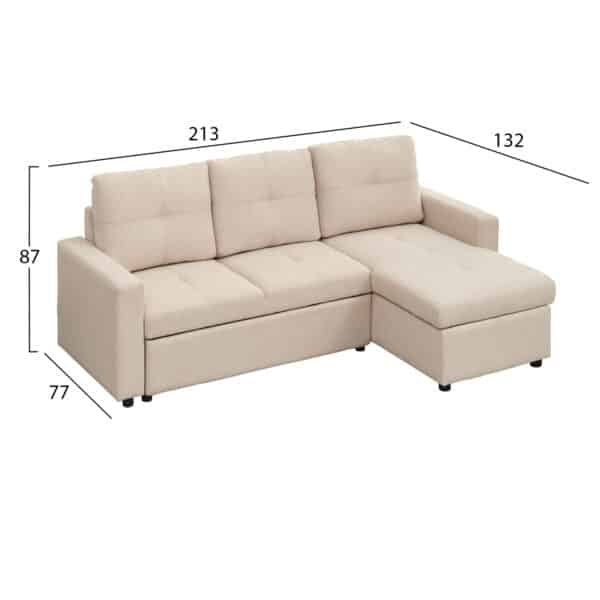 ΓΩΝΙΑΚΟΣ ΚΑΝΑΠΕΣ-ΚΡΕΒΑΤΙ ΑΝΑΣΤΡΕΨΙΜΟΣ SALINO HM3285.03 ΜΠΕΖ ΥΦΑΣΜΑ 213x132x87Yεκ - Image 2