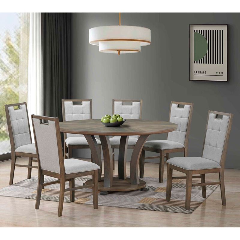 gordon-set-trapezaria-xylini-saloniou-trapezi-6-karekles-antique-grey-walnut-yf.gkri-enlarge GORDON Set Τραπεζαρία Ξύλινη Σαλονιού: Τραπέζι+6 Καρέκλες, Antique Grey Walnut, Ύφ.Γκρι Table Φ150x78 -Chair 55x48x100 - Image 1