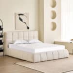 ΚΡΕΒΑΤΙ ΔΙΠΛΟ EDDY HM731.03 ΜΠΕΖ ΜΠΟΥΚΛΕ & ΑΠΟΘΗΚΕΥΤΙΚΟΣ ΧΩΡΟΣ ΓΙΑ  ΣΤΡΩΜΑ 160x200εκ - Image 2