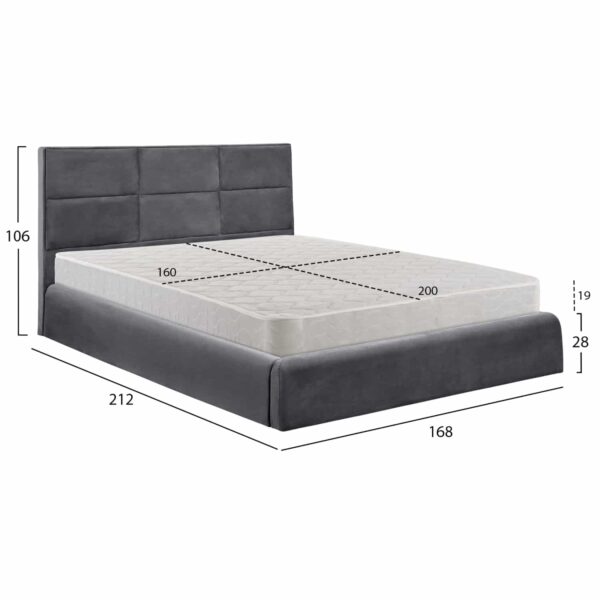 ΚΡΕΒΑΤΙ ΔΙΠΛΟ & ΣΤΡΩΜΑ BRILEY HM21272.01 ΓΚΡΙ ΒΕΛΟΥΔΟ ΜΕ ΑΠΟΘ.ΧΩΡΟ--ΓΙΑ 160x200εκ - Image 3