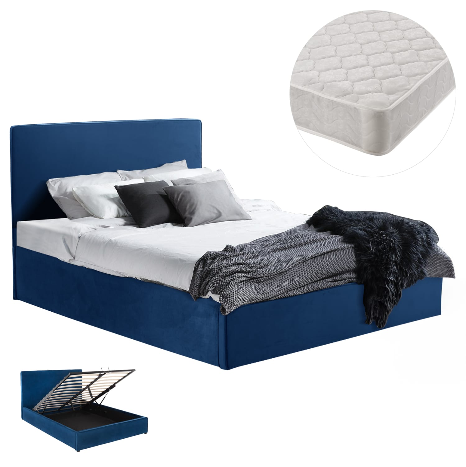 HM21273.04 ΚΡΕΒΑΤΙ ΔΙΠΛΟ & ΣΤΡΩΜΑ ALLIE HM21273.04 ΜΠΛΕ ΒΕΛΟΥΔΟ ΜΕ ΑΠΟΘ.ΧΩΡΟ--ΓΙΑ 160x200εκ - Image 1