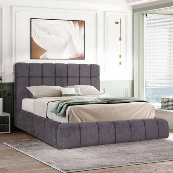 ΚΡΕΒΑΤΙ RAMON ΜΕ ΑΠΟΘ. ΧΩΡΟ HM720.22 ΥΦΑΣΜΑ TEDDY ΓΚΡΙ-ΓΙΑ ΣΤΡΩΜΑ 160x200εκ - Image 2