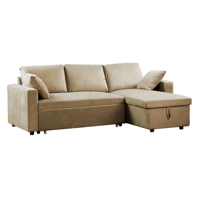 montreal-kanapes-krevati-gonia-anastrepsimi-me-apothikeftiko-choro-velure-bez-enlarge MONTREAL Καναπές Κρεβάτι Γωνία Αναστρέψιμη με Αποθηκευτικό Χώρο, Velure Μπεζ 223x146x80x83cm Bed:118x194x46 - Image 1