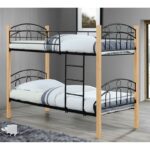 NORTON Κρεβάτι Κουκέτα Μέταλλο Βαφή Μαύρο, Ξύλο Φυσικό 97x201x160cm (Στρώμα 90x190cm)