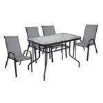 RIO Set Τραπεζαρία Κήπου Μέταλλο Βαφή Μαύρο, Textilene Γκρι: Τραπέζι + 4 Πολυθρόνες Table:110x60 Armch:55x74x91cm