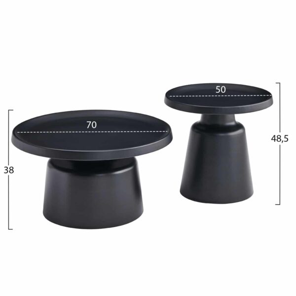 ΣΕΤ 2 ΤΡΑΠΕΖΙΑ ΣΑΛΟΝΙΟΥ RINKON2 HM18304.02 ΜΕΤΑΛΛΟ ΣΕ ΜΑΥΡΟ Φ49εκ & Φ69εκ - Image 2