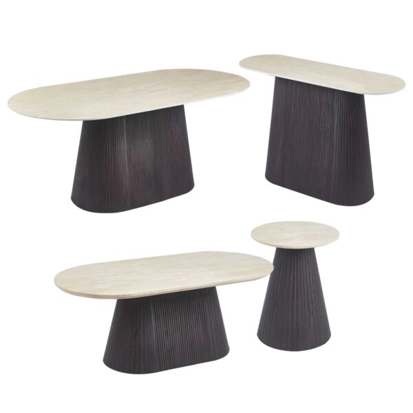 ΣΕΤ 3 ΤΡΑΠΕΖΙΑ & 1 ΚΟΝΣΟΛΑ CATER HM21261 ΚΕΡΑΜΙΚΟ TOP ΟΨΗ ΤΡΑΒΕΡΤΙΝΑΣ-MDF ΒΑΣΗ ΚΑΦΕ - Image 2