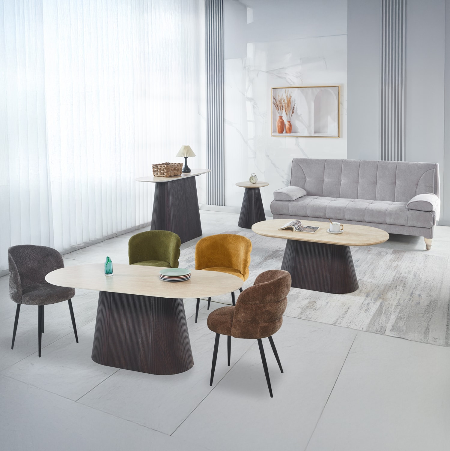 HM21261 ΣΕΤ 3 ΤΡΑΠΕΖΙΑ & 1 ΚΟΝΣΟΛΑ CATER HM21261 ΚΕΡΑΜΙΚΟ TOP ΟΨΗ ΤΡΑΒΕΡΤΙΝΑΣ-MDF ΒΑΣΗ ΚΑΦΕ - Image 1